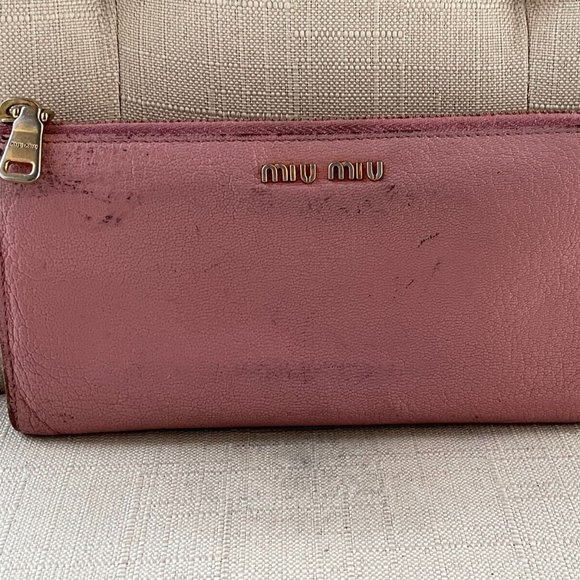 Miu Miu Handbags - Miu Miu Women Wallet Pink Leather Clutch Wristlet Card Holder Purse Zip Around